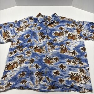 Vintage Rock LA Shirt Men Large Blue Hawaiian Button Up short sleeve XL Rayon